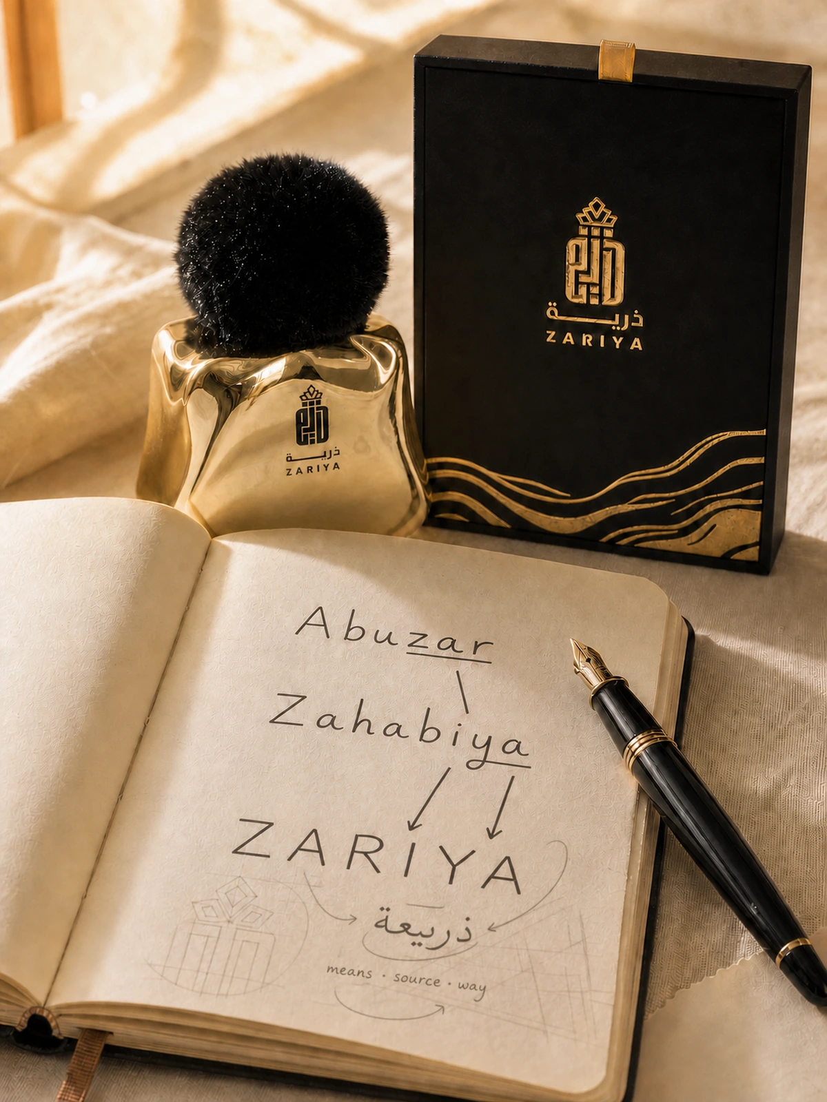 A Zariya bottle in black and gold