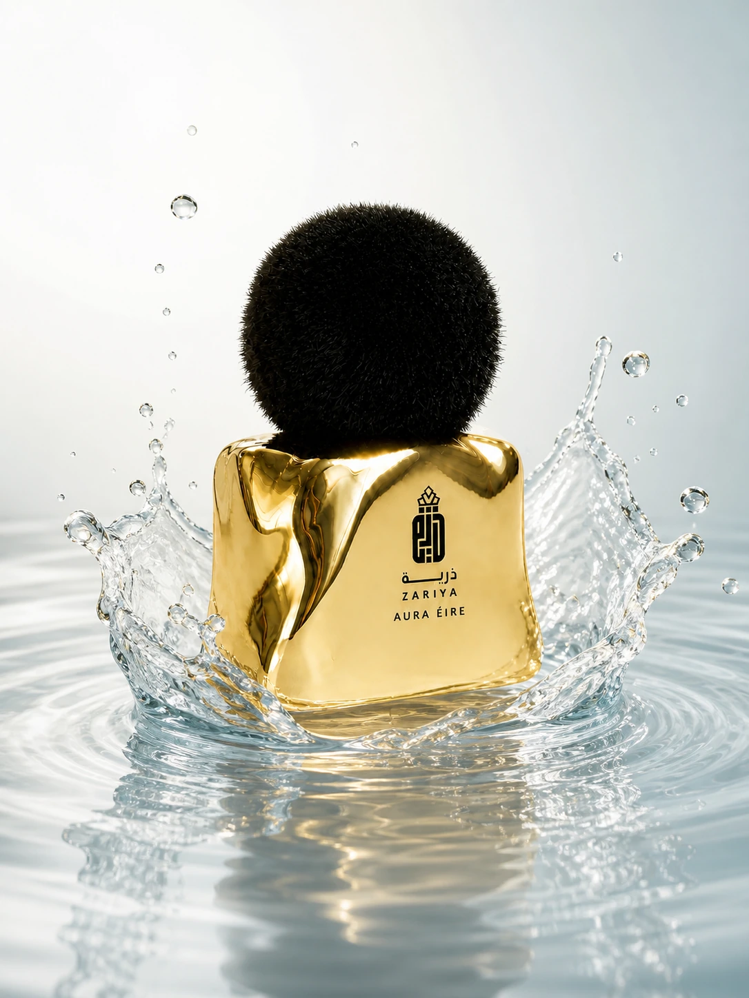 Gold Zariya bottle against black and gold